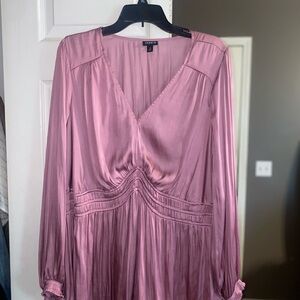 Pink Satin Long Sleeve Dress